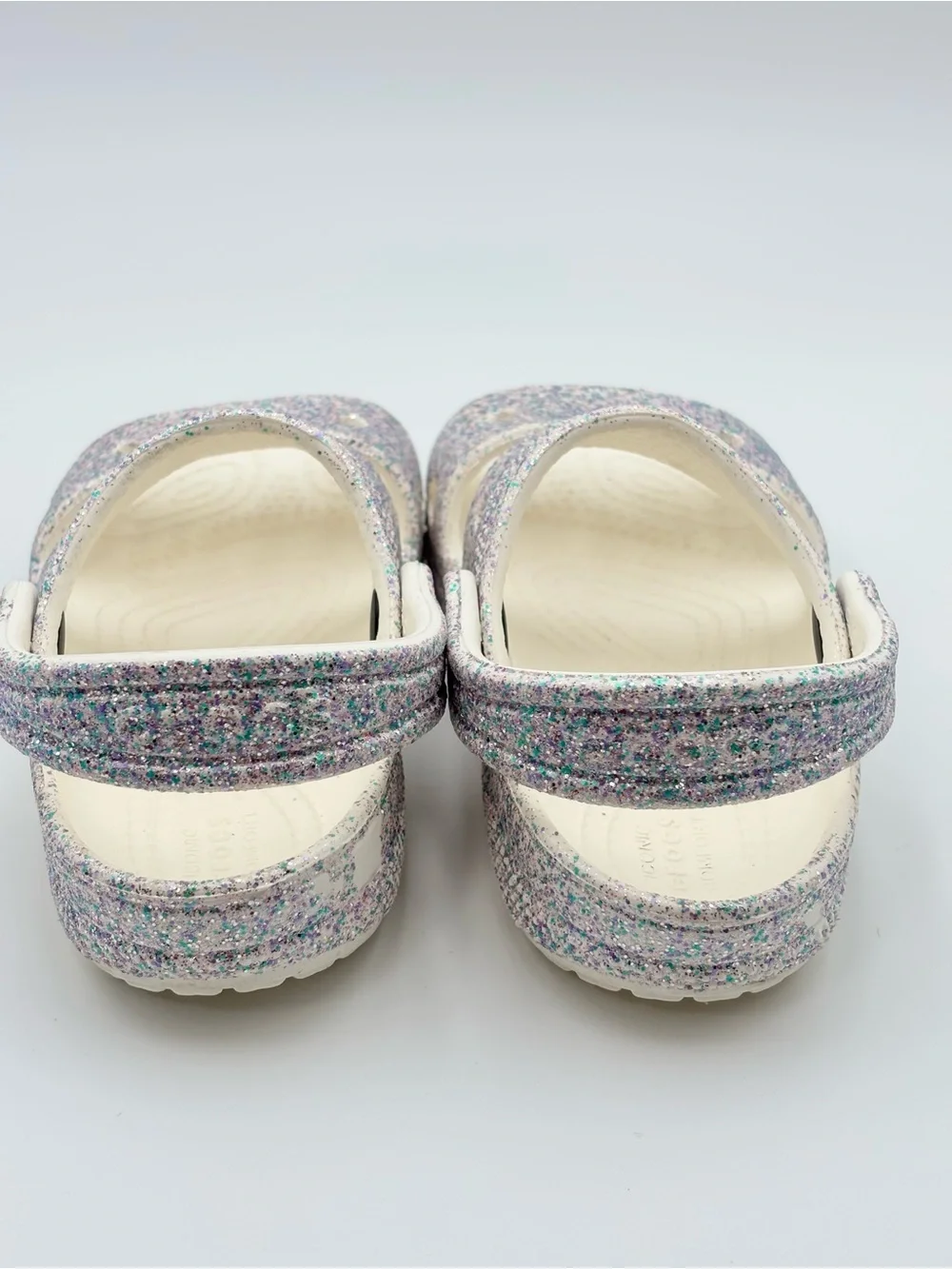 CROCS Kids Glitter Double-Strap Sandal Clog - White Multicolor Sparkle Size 10C